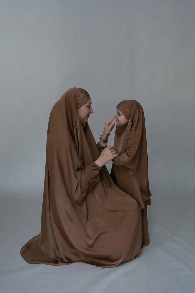 Adult Brown prayer gown from Mommy and Me Prayer Khimar collection