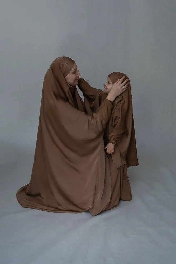 Adult Brown prayer gown from Mommy and Me Prayer Khimar collection