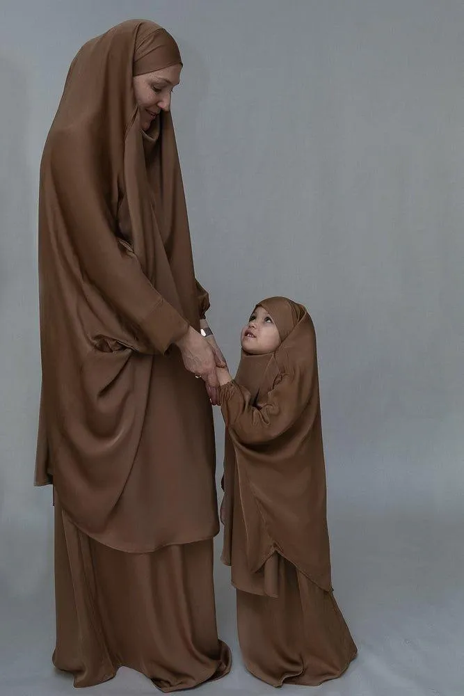 Adult Brown prayer gown from Mommy and Me Prayer Khimar collection