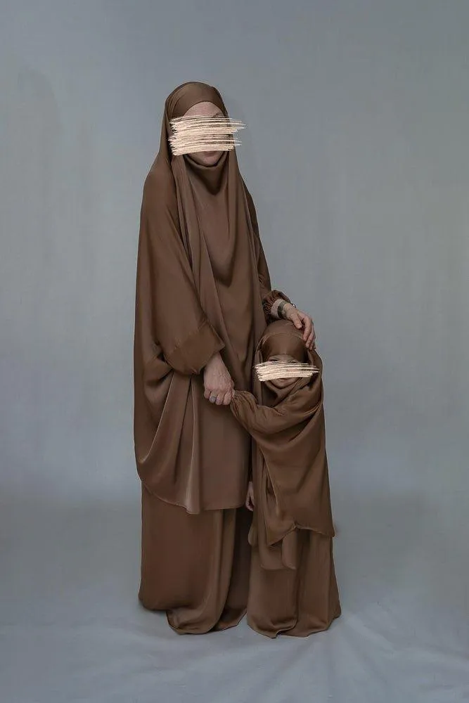 Adult Brown prayer gown from Mommy and Me Prayer Khimar collection