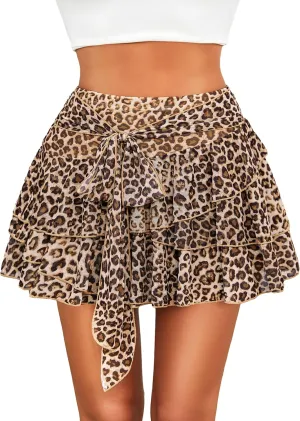 Avidlove Women's Mini Skirt Mesh Flowy Hem Y2K Skirts Multi-Layer Ruffle Trim Lingerie Skort