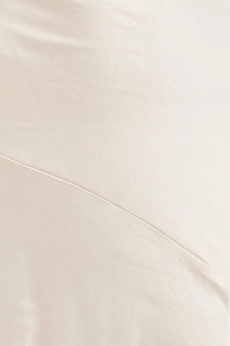 Beige Slip Skirt Front Split Satin