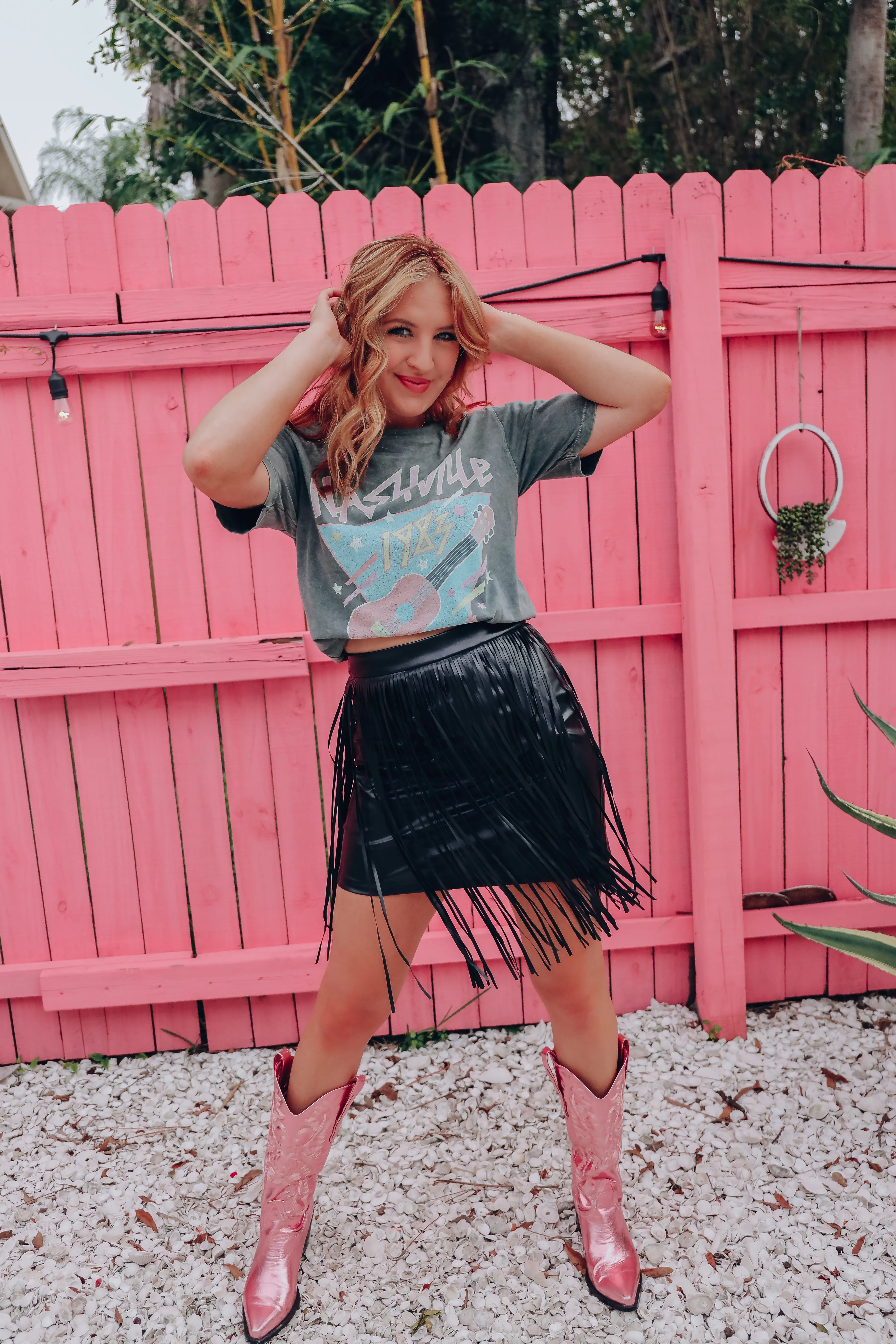 Cheyeene Faux Leather Fringe Mini Skirt - Black