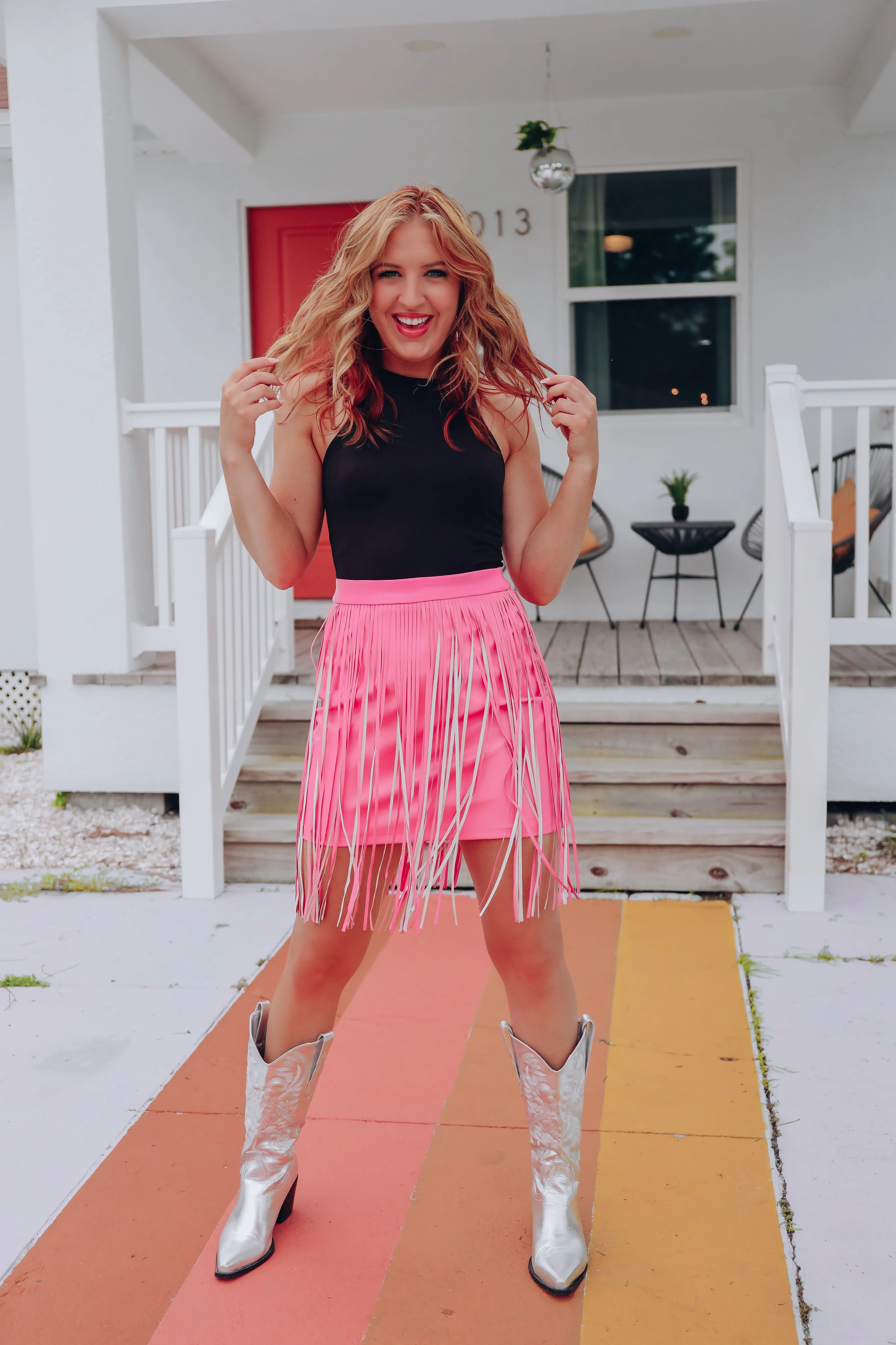 Cheyeene Faux Leather Fringe Mini Skirt - Light Pink