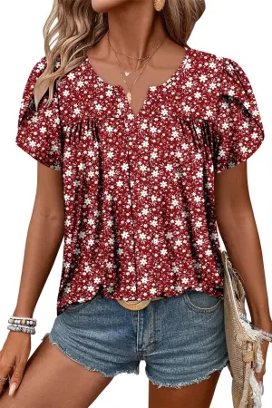 CRAZY GRID Womens Summer Tops Petal Short Sleeve Tshirt Summer Floral Boho Shirts Casual Flowy Tee Comfy Blouses