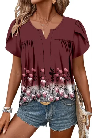 CRAZY GRID Womens Summer Tops Petal Short Sleeve Tshirt Summer Floral Boho Shirts Casual Flowy Tee Comfy Blouses