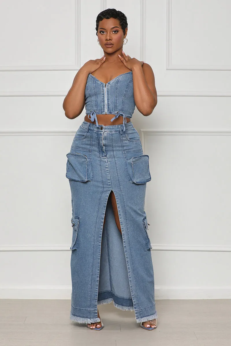 Denim Oasis Cargo Skirt Set- FINAL SALE