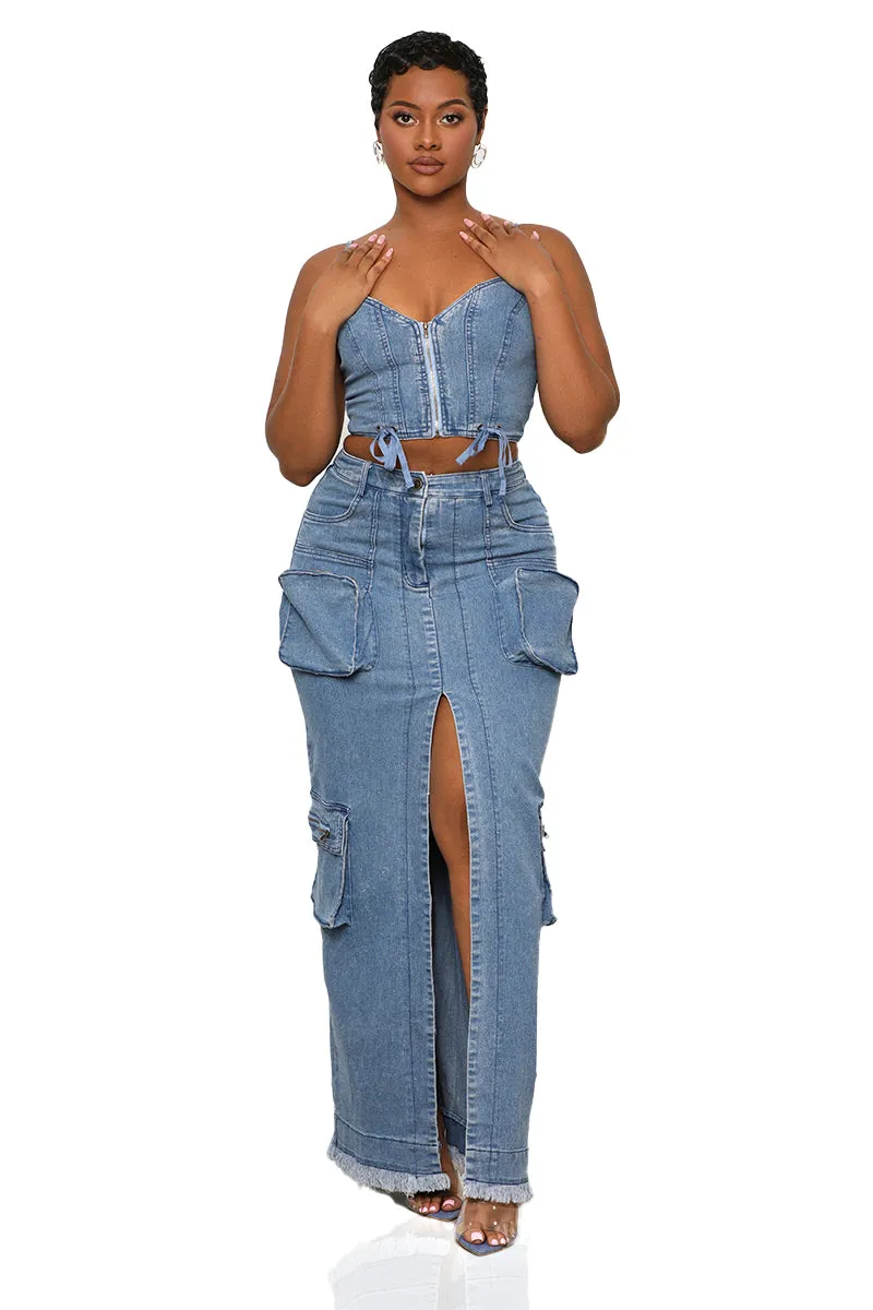 Denim Oasis Cargo Skirt Set- FINAL SALE