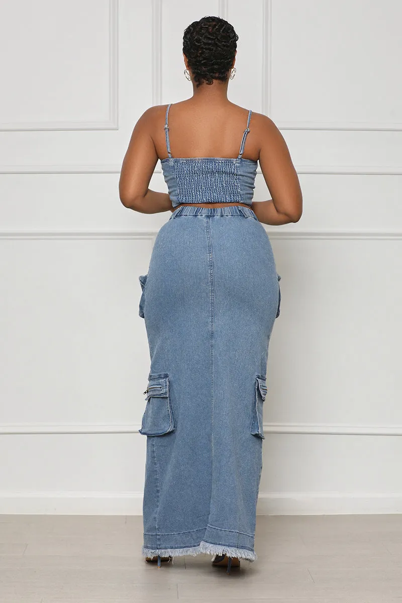 Denim Oasis Cargo Skirt Set- FINAL SALE