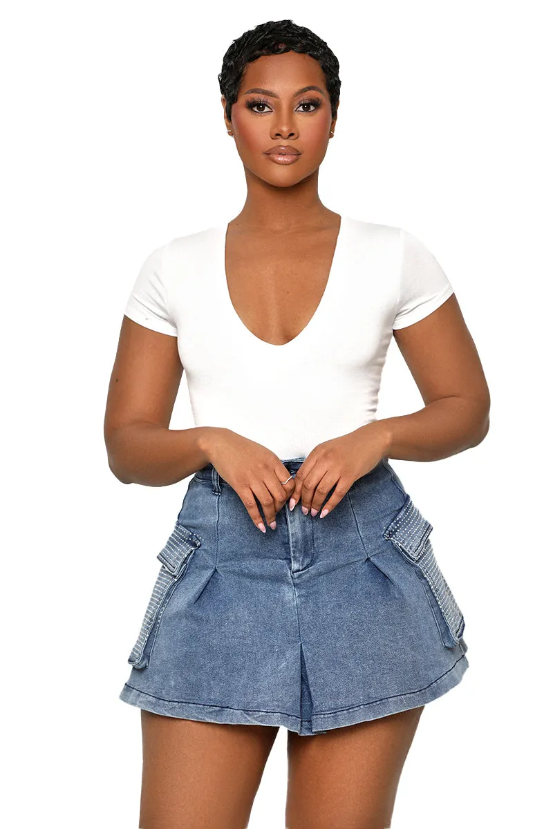 Flare Denim Rhinestone Skirt (Medium Wash)- FINAL SALE