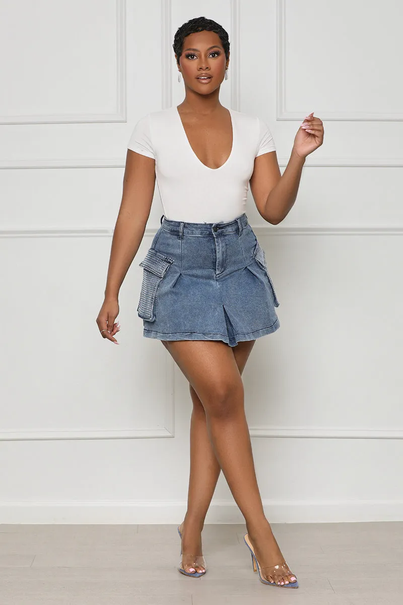 Flare Denim Rhinestone Skirt (Medium Wash)- FINAL SALE