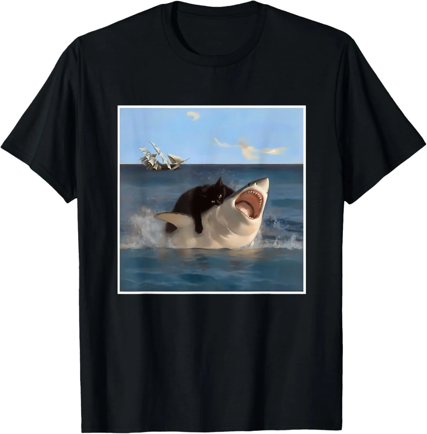 funny Art & Cat Lover Quote Cat Biting Shark Cool Fat Cat T-Shirt