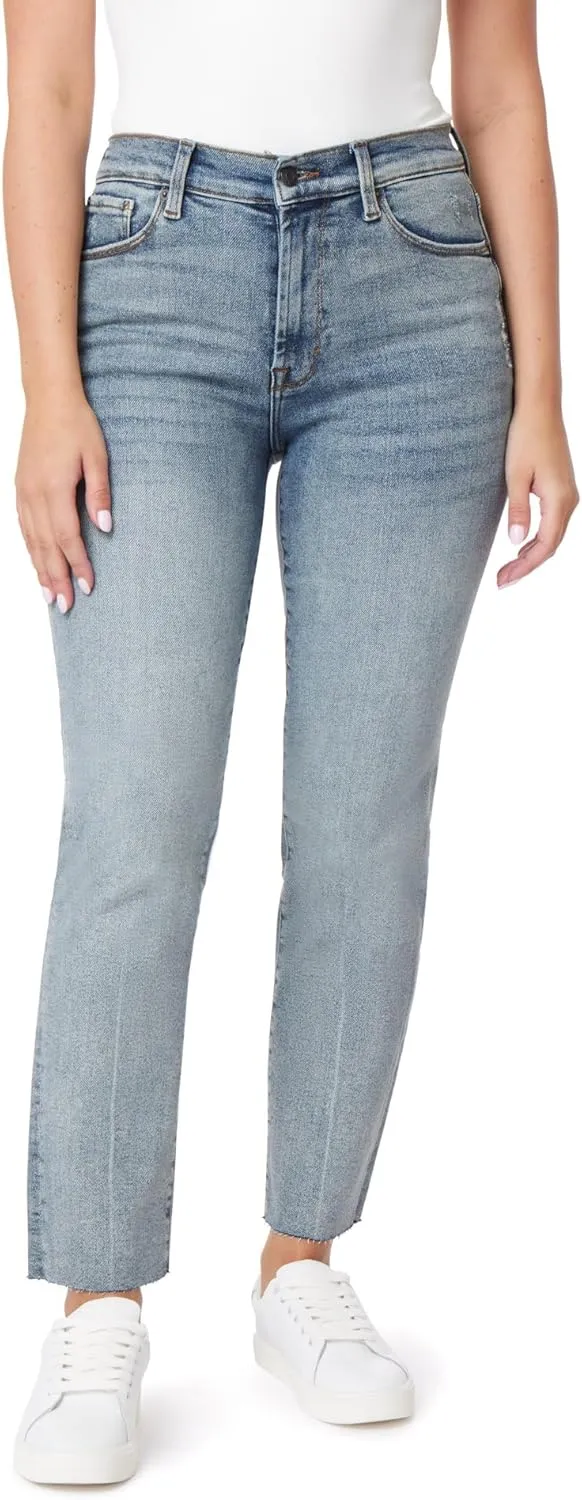 kensie Jeans Women's The Allie High-Rise Slim Straight Raw Hem 27-Inch Inseam, Sizes 0-16