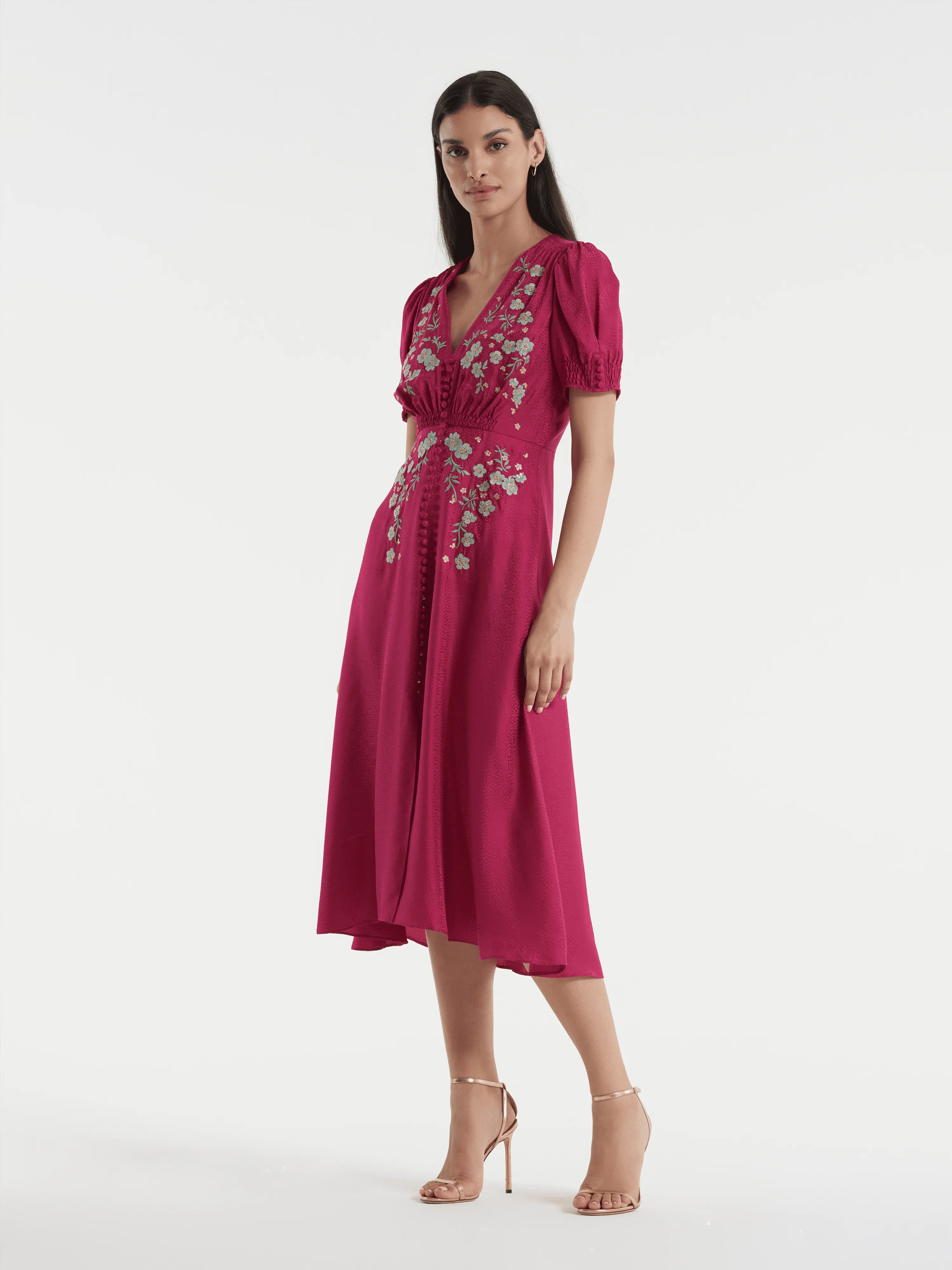 Lea Dress in Summerberry Jade Embroidered