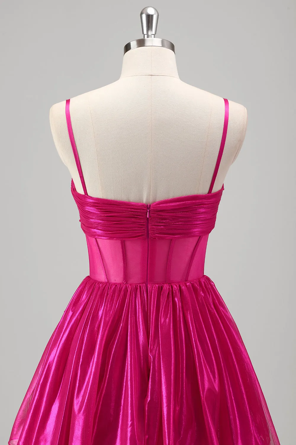 Metallic Pleated Corset A Line Fuchsia Prom Dress