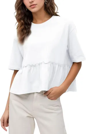 MISSACTIVER Women's Cute Ruffle Hem Babydoll Tee Shirt Casual Crew Neck Short Sleeve Loose Fit Flowy Peplum T-Shirt Tops