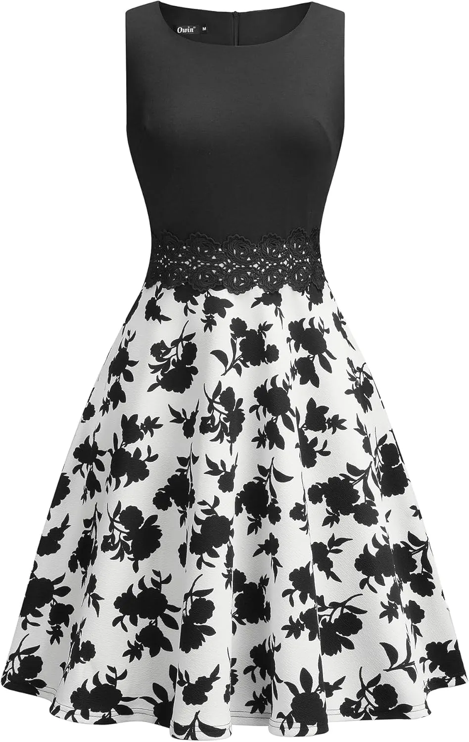 OWIN Women's Vintage Floral Lace Flared A-Line Swing Casual Party Cocktail Dresses Sleeveless