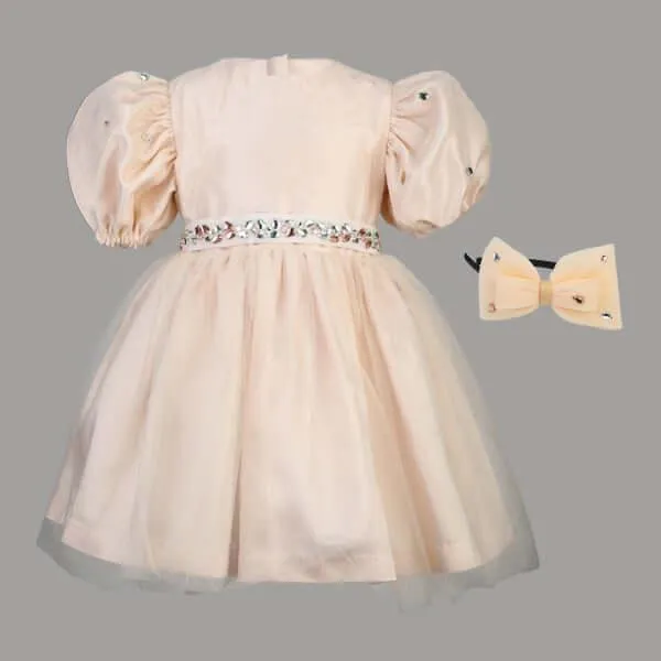 PEACH SATIN TULLE BALL DRESS WITH HAIRBOW