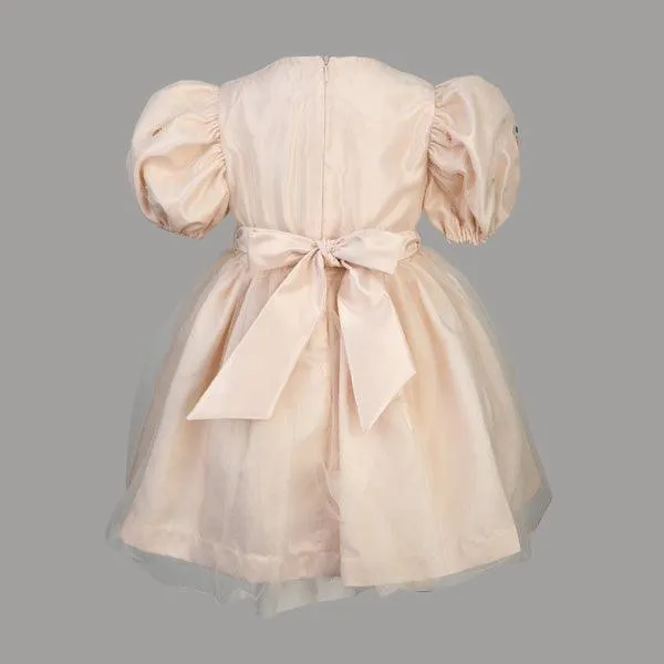 PEACH SATIN TULLE BALL DRESS WITH HAIRBOW