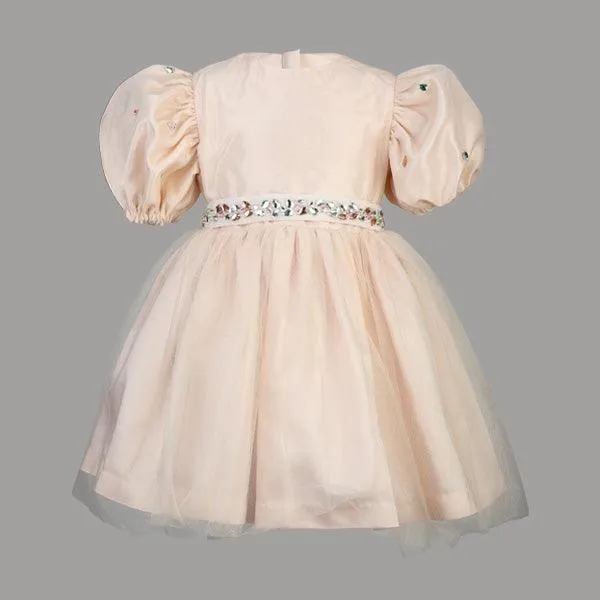 PEACH SATIN TULLE BALL DRESS WITH HAIRBOW