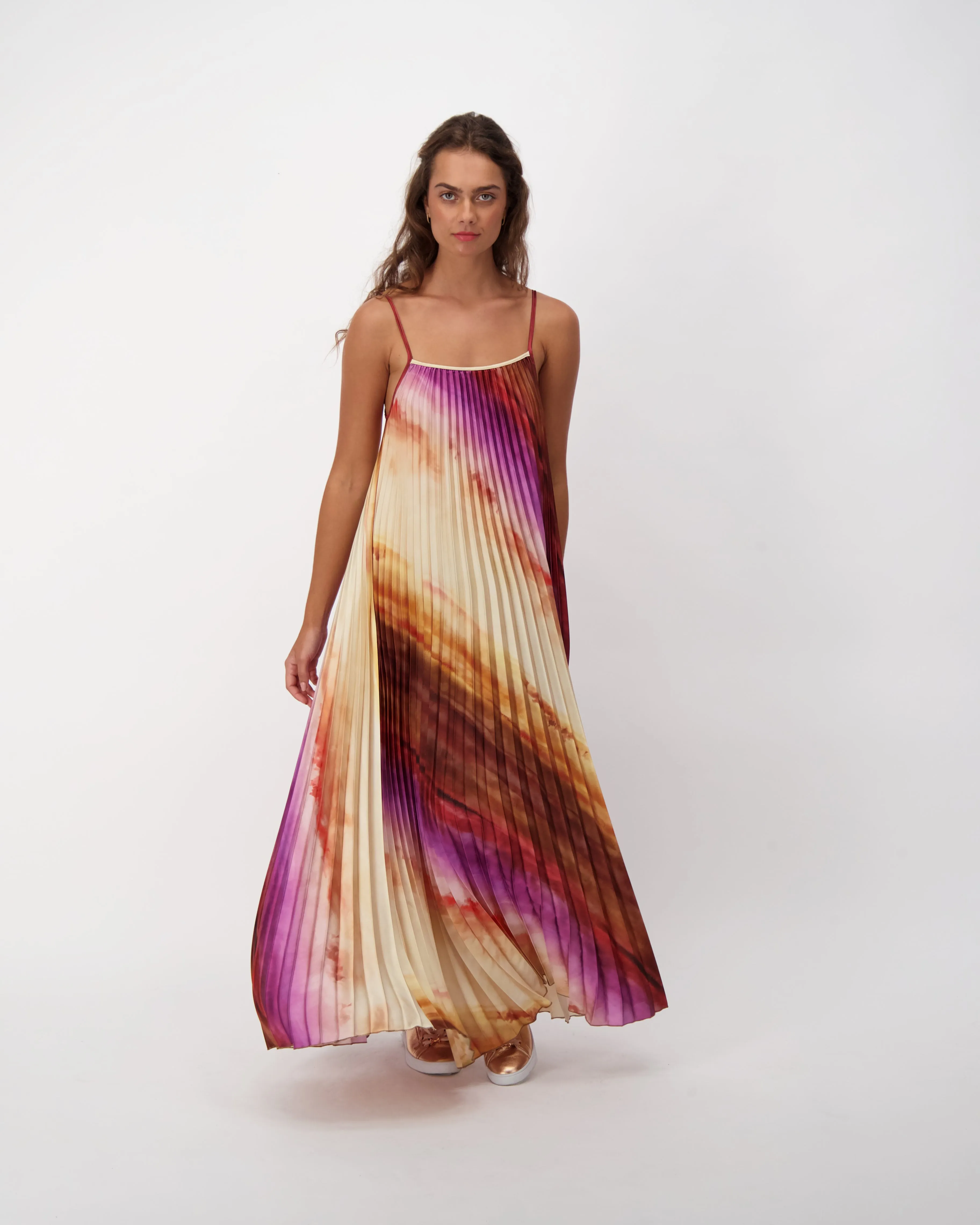 Plisse Pleated Purple Rush Maxi Dress