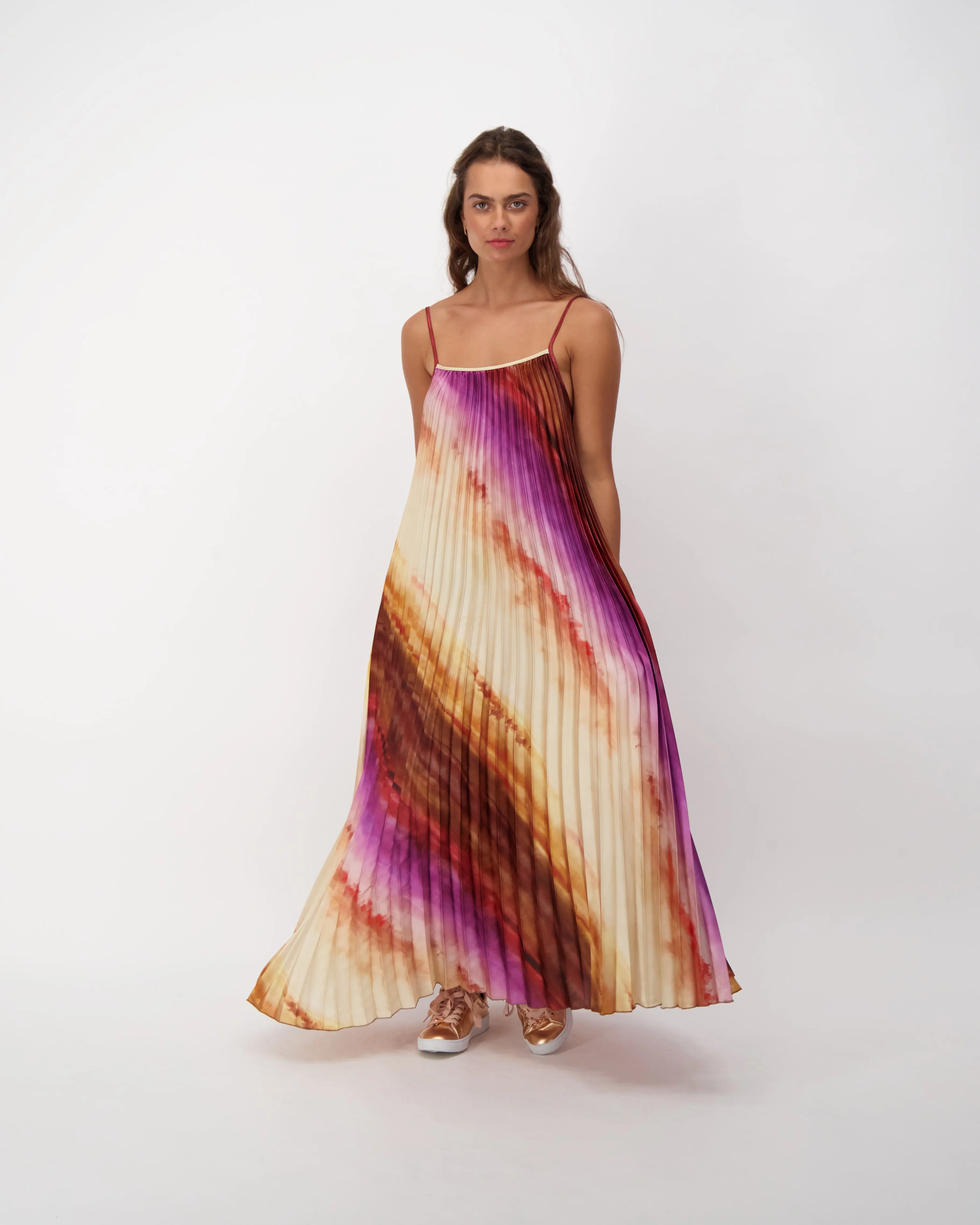 Plisse Pleated Purple Rush Maxi Dress