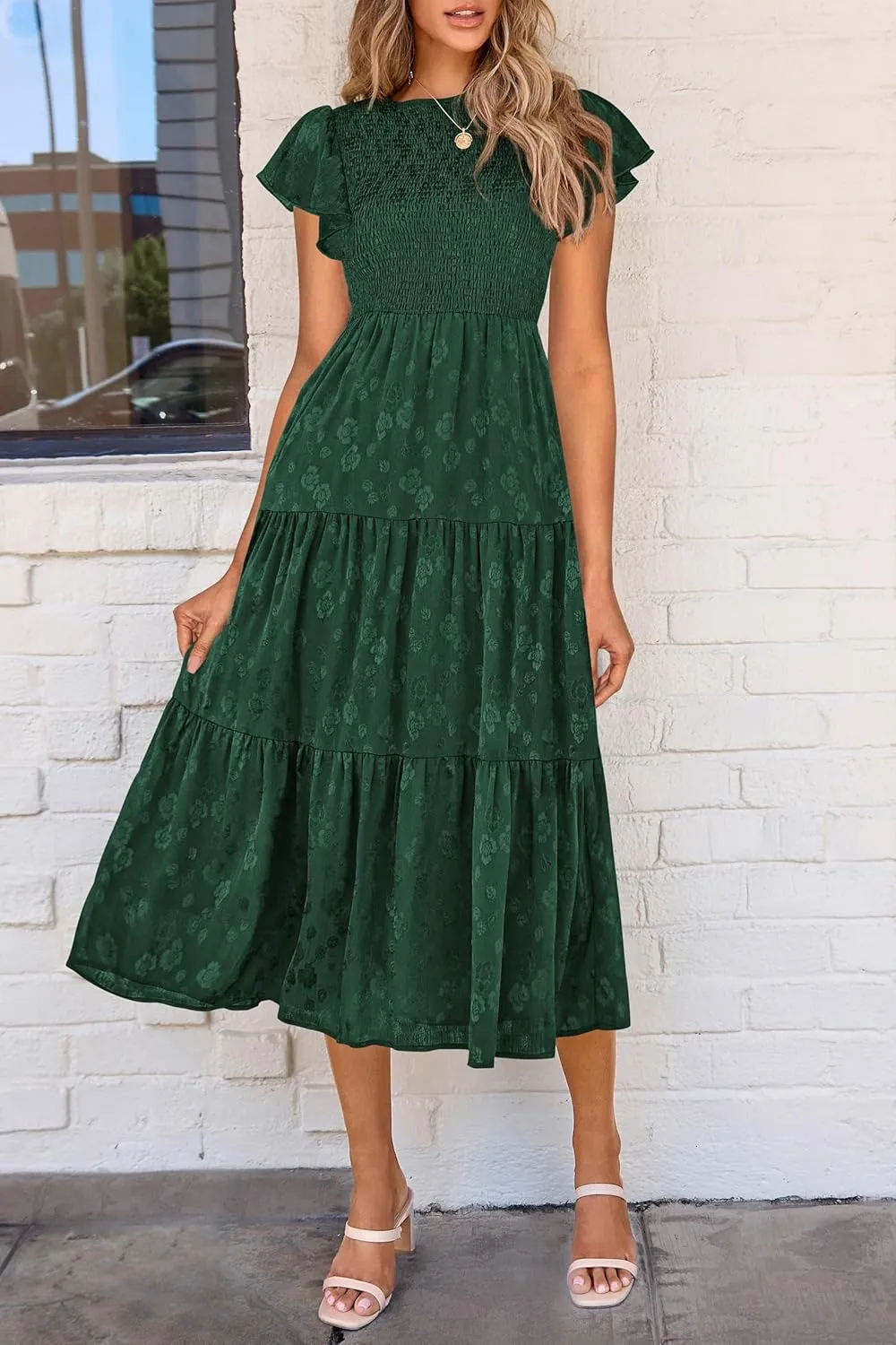 PRETTYGARDEN Women's Floral Midi Dress 2025 Summer Cap Sleeve Smocked Ruffle A Line Long Flowy Wedding Guest Dresses