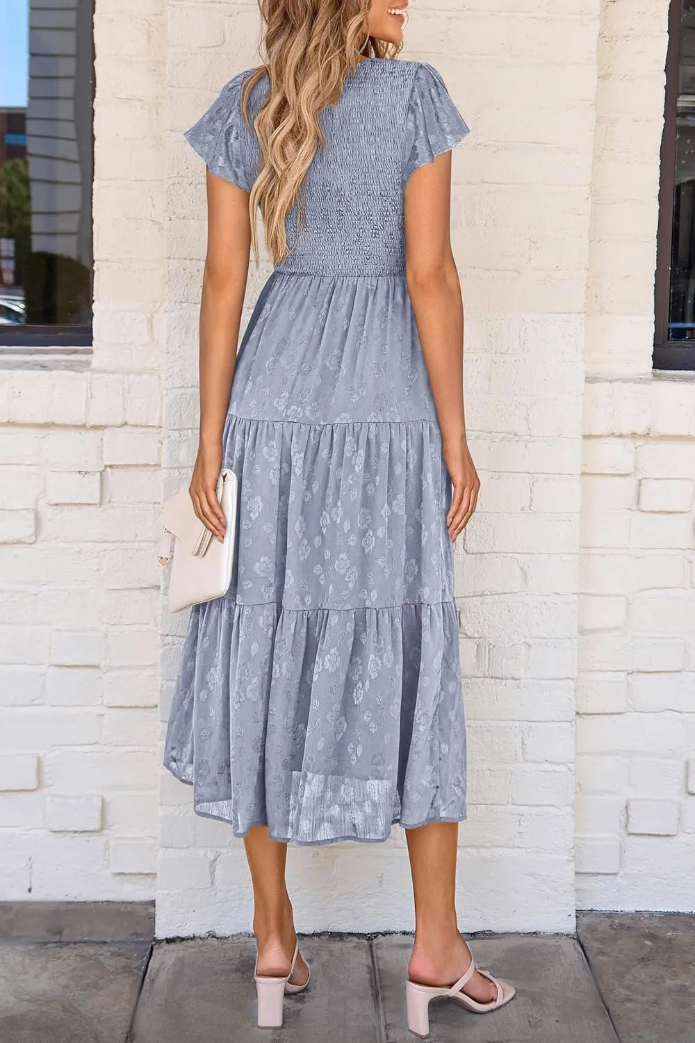 PRETTYGARDEN Women's Floral Midi Dress 2025 Summer Cap Sleeve Smocked Ruffle A Line Long Flowy Wedding Guest Dresses