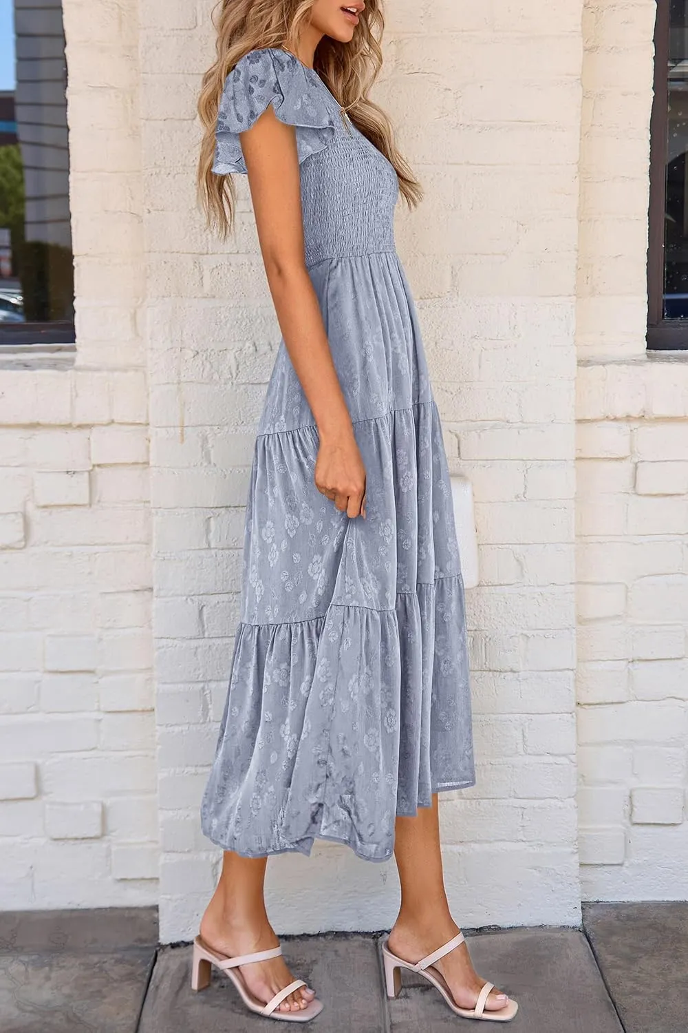 PRETTYGARDEN Women's Floral Midi Dress 2025 Summer Cap Sleeve Smocked Ruffle A Line Long Flowy Wedding Guest Dresses