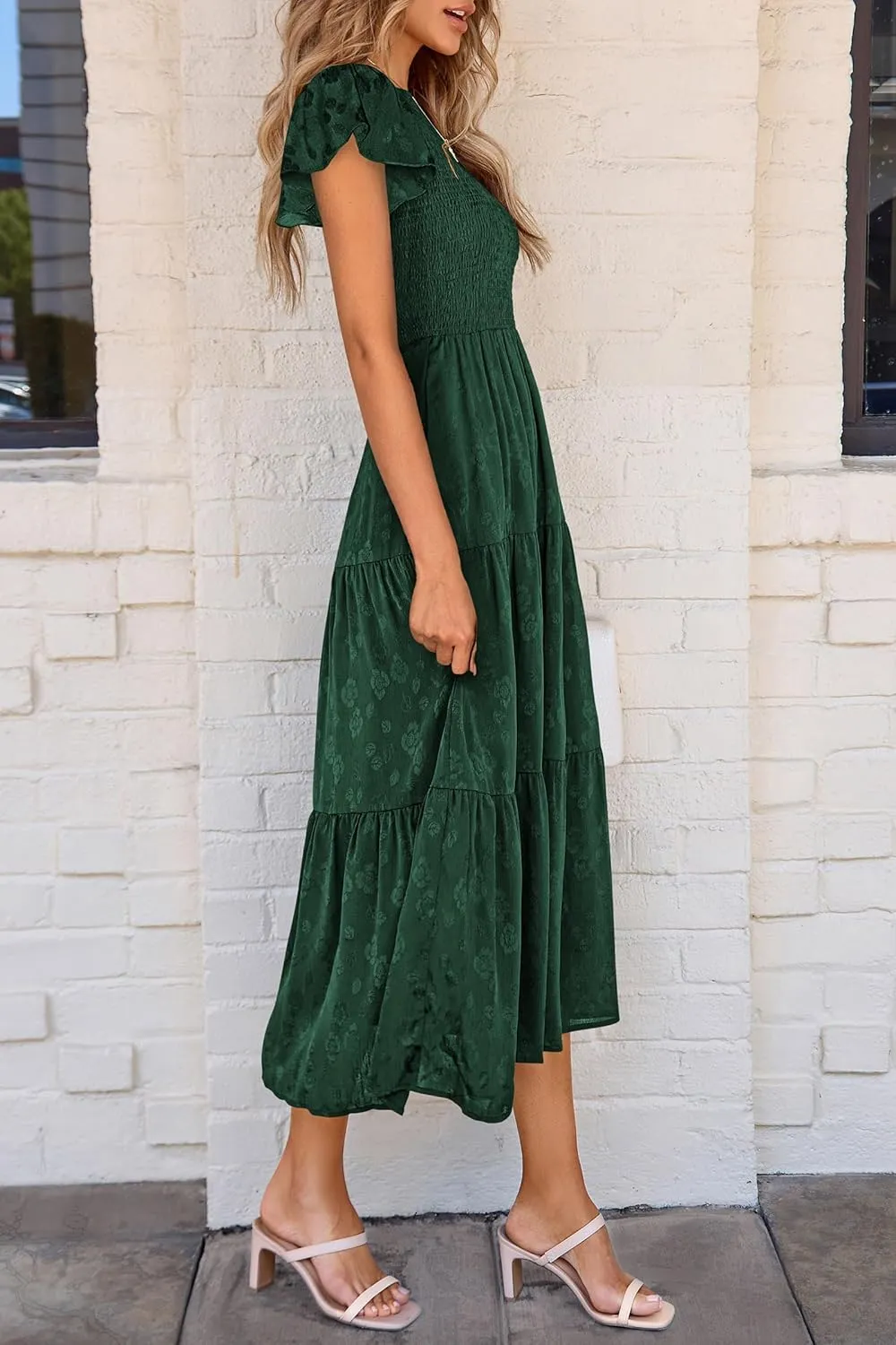 PRETTYGARDEN Women's Floral Midi Dress 2025 Summer Cap Sleeve Smocked Ruffle A Line Long Flowy Wedding Guest Dresses