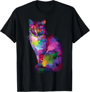 Rainbow Tabby Cat Vibrant Feline Spectrum Kitty Portrait T-Shirt