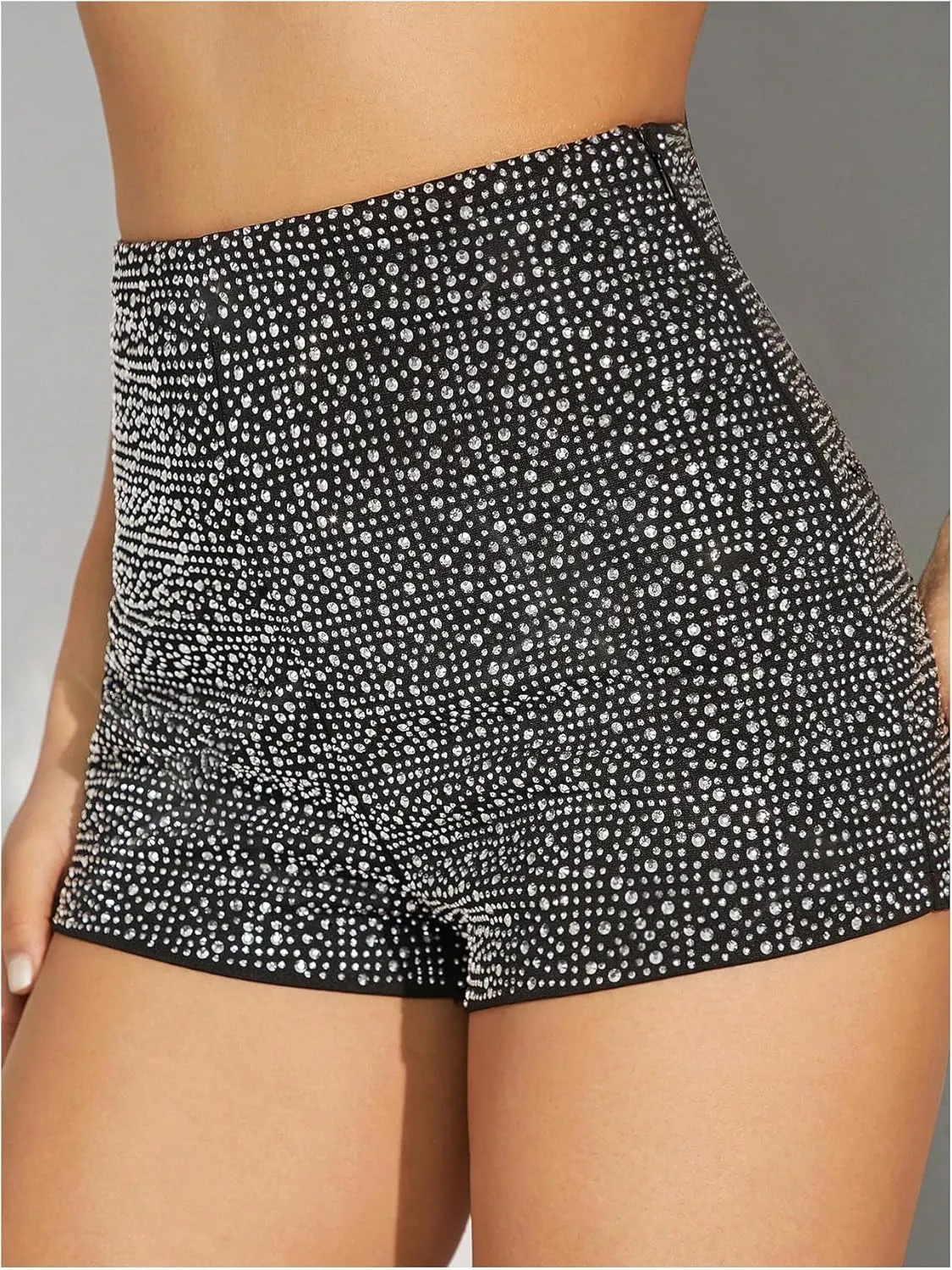 SHENHE Women's Sparkly Rhinestone Sexy High Waist Glitter Party Rave Mini Micro Shorts