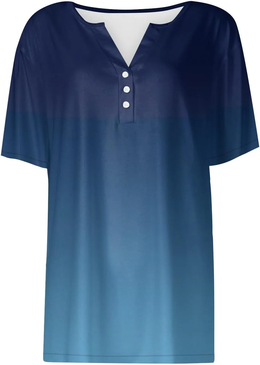 Short Sleeve Shirts for Women Summer Tops 2025 Trendy Plus Size Casual Button Down V Neck Tunic Tops for Women