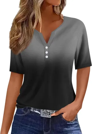 Short Sleeve Shirts for Women Summer Tops 2025 Trendy Plus Size Casual Button Down V Neck Tunic Tops for Women
