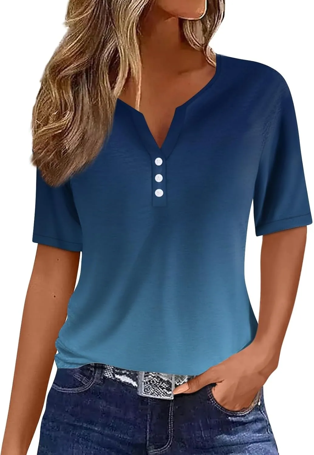 Short Sleeve Shirts for Women Summer Tops 2025 Trendy Plus Size Casual Button Down V Neck Tunic Tops for Women