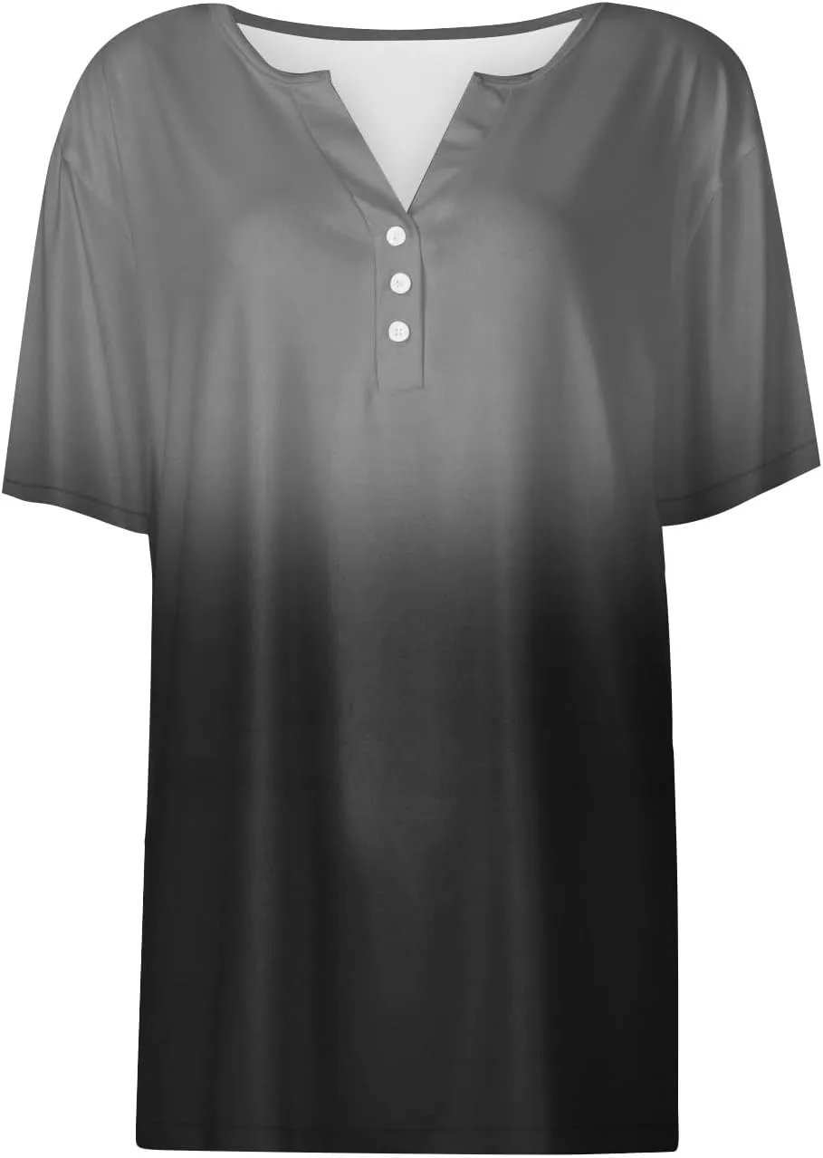 Short Sleeve Shirts for Women Summer Tops 2025 Trendy Plus Size Casual Button Down V Neck Tunic Tops for Women