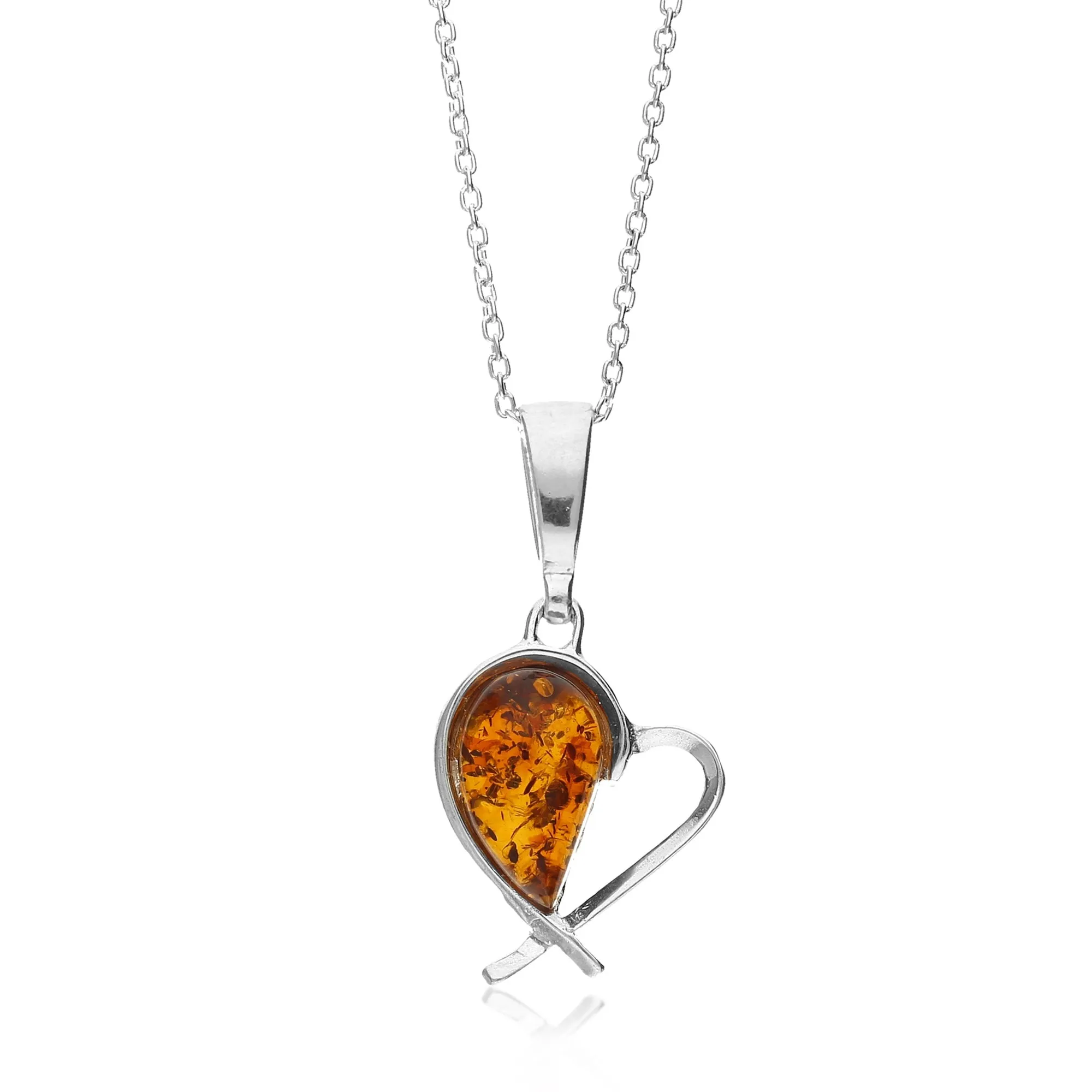 Sterling Silver Amber Crossed Heart Pendant