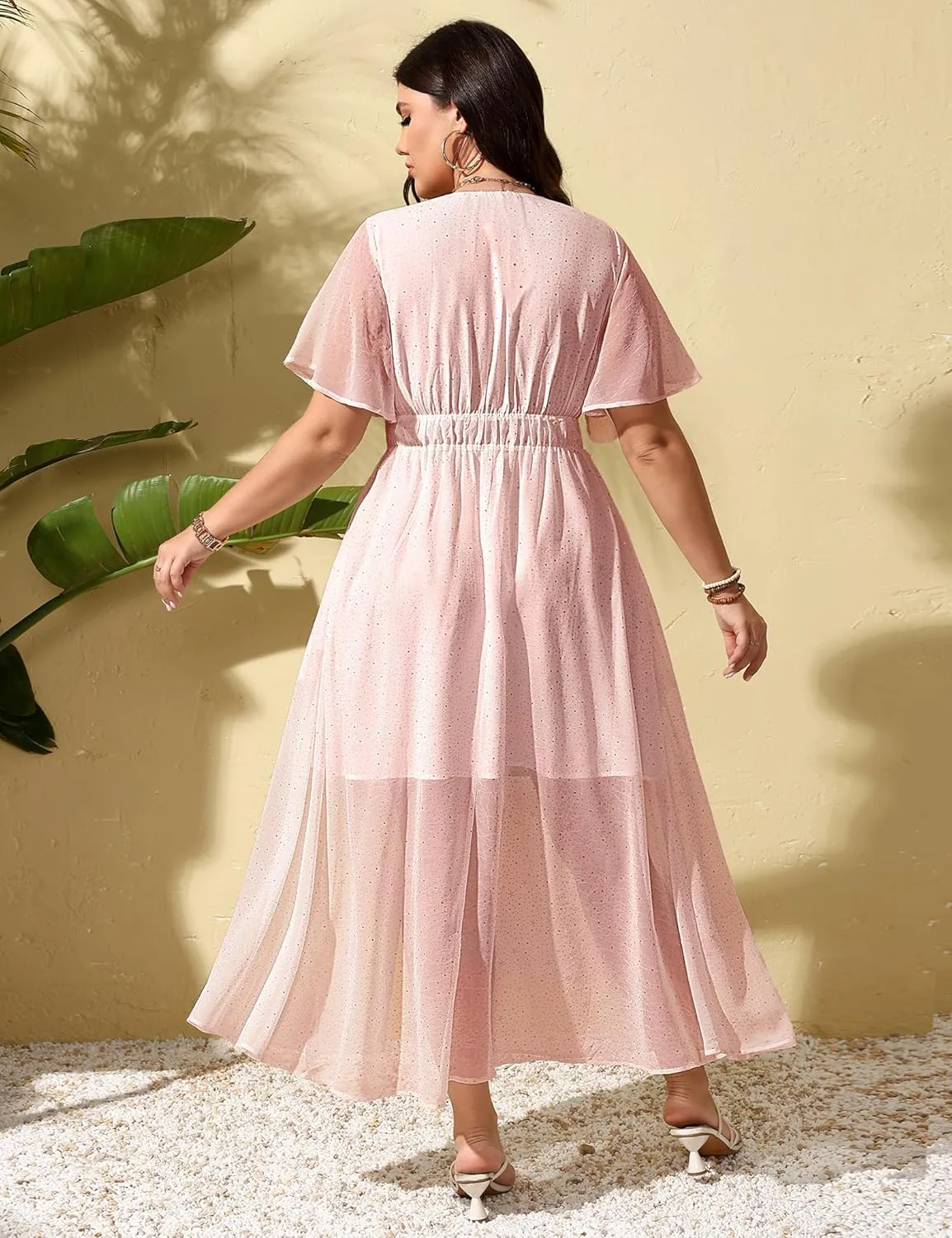 Summer Dresses for Women 2025 Elegant Classy Cocktail Wedding Guest Dress Short Sleeve Slit Maxi with Pockets