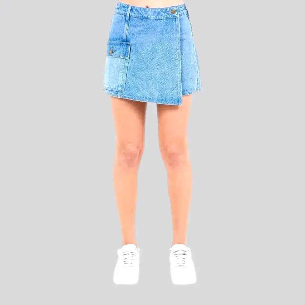 Trendy mid rise denim jeans skort