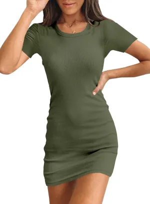 Valiamcep Womens Summer Tank Dress Crewneck Sleeveless Ribbed Knit Slim Fit Bodycon Mini Dresses