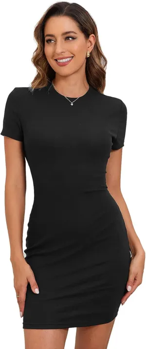 Verdusa Women's Round Neck Short Sleeve Bodycon Pencil Dress