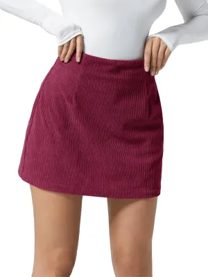 Wenrine Womens Mini Skirt High Waisted Basic Casual A-line Short Pencil Corduroy Skirts