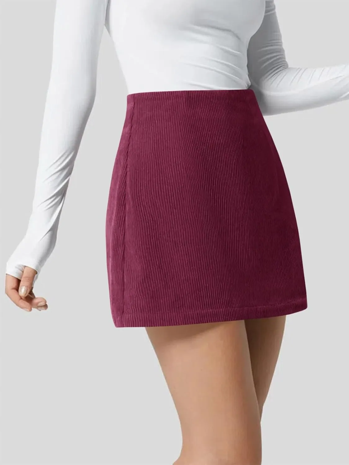 Wenrine Womens Mini Skirt High Waisted Basic Casual A-line Short Pencil Corduroy Skirts