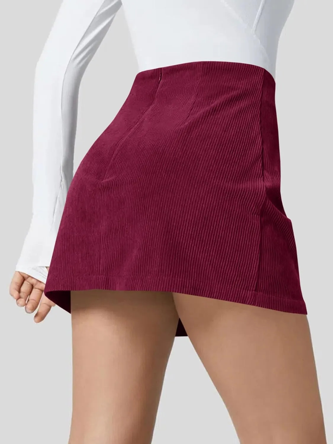 Wenrine Womens Mini Skirt High Waisted Basic Casual A-line Short Pencil Corduroy Skirts