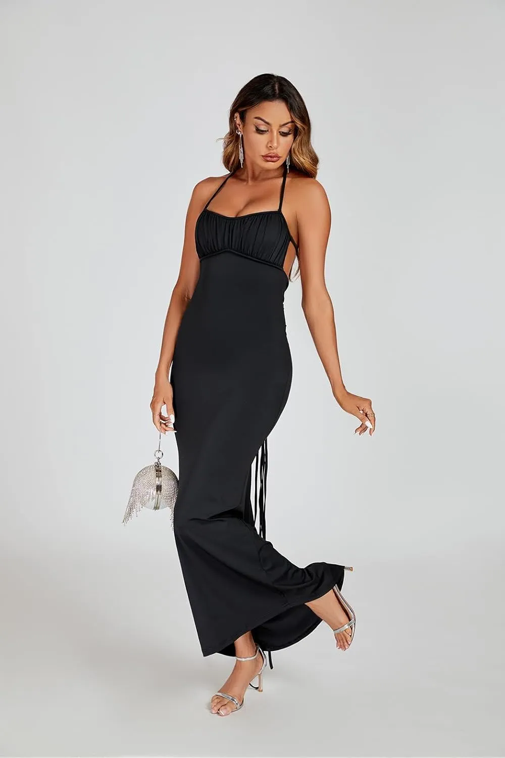 Women Sexy Backless Bodycon Sleeveless Open Back Maxi Dress for Going Out, Elegant Party Cocktail Long Dress