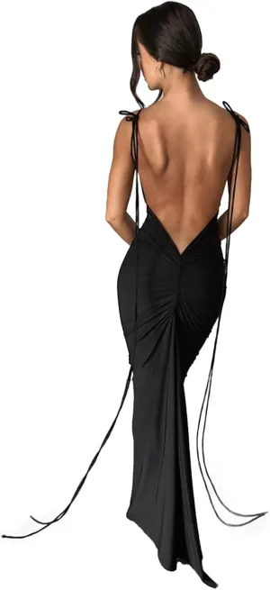 Women Sexy Backless Bodycon Sleeveless Open Back Maxi Dress for Going Out, Elegant Party Cocktail Long Dress