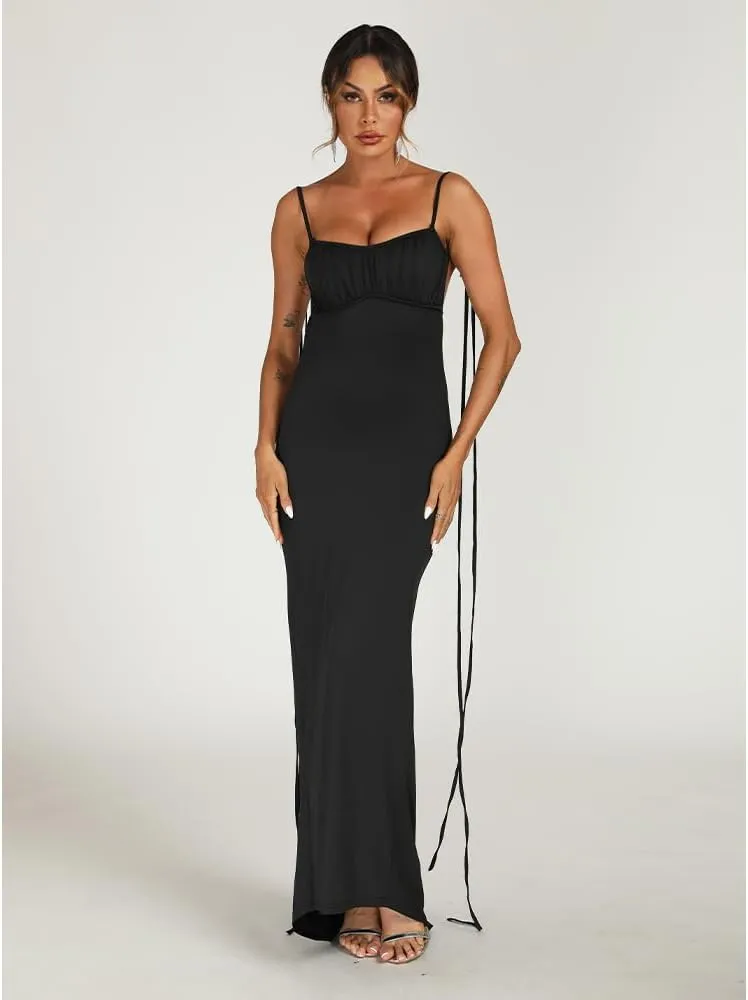 Women Sexy Backless Bodycon Sleeveless Open Back Maxi Dress for Going Out, Elegant Party Cocktail Long Dress