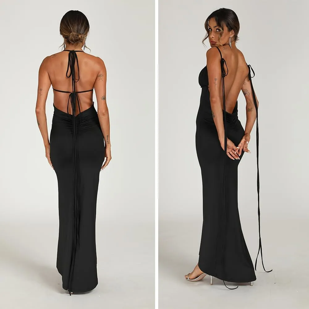 Women Sexy Backless Bodycon Sleeveless Open Back Maxi Dress for Going Out, Elegant Party Cocktail Long Dress