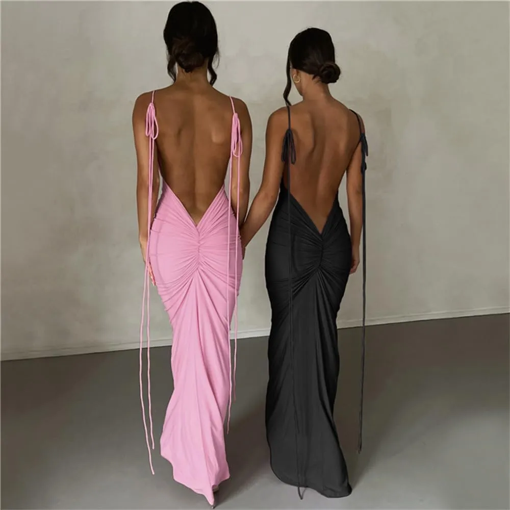 Women Sexy Backless Bodycon Sleeveless Open Back Maxi Dress for Going Out, Elegant Party Cocktail Long Dress