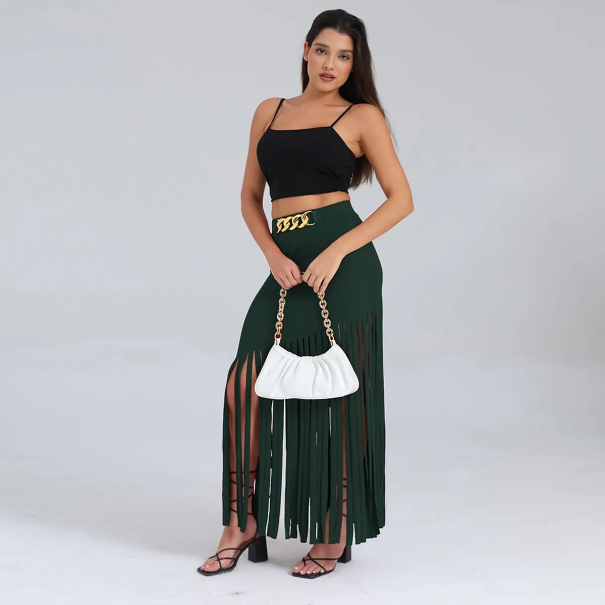 Women's Punk Style Fringe Skirt Elastic High Waist Sexy Skirts